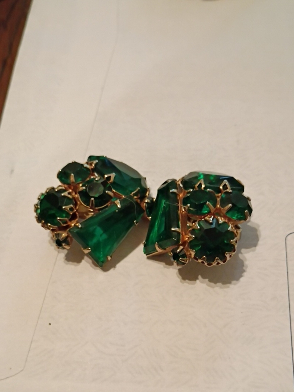 Albert Weiss Emerald Green Crystal Cluster Earrings - Gold Tone